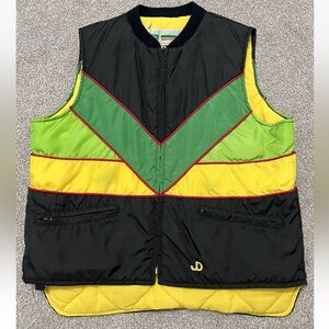 Vintage John Deere Puffer Ski Vest 1970's "Trucker" Black Striped.XL?